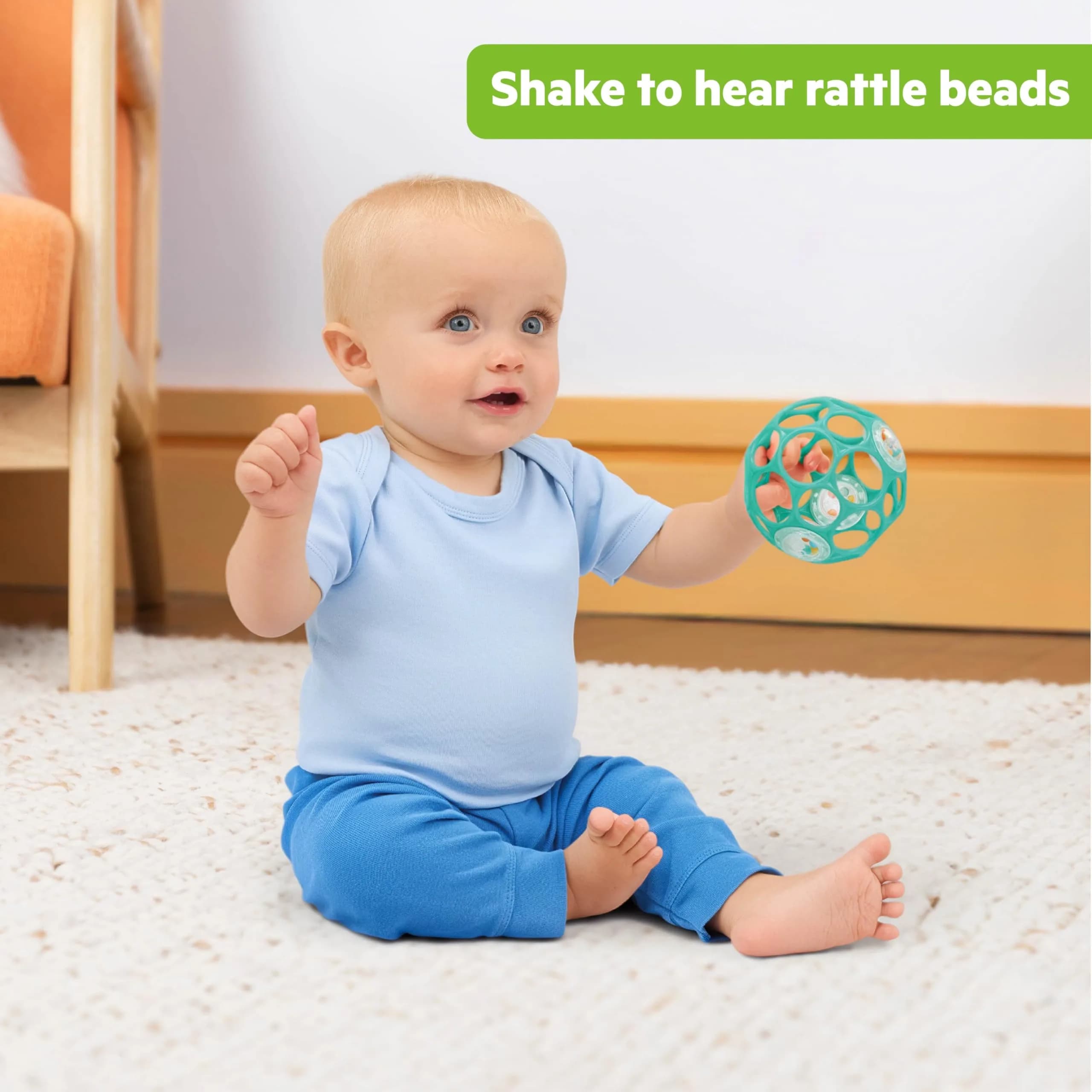 Bright Starts Oball Rattle BPA-Free Infant Toy in Teal, 10 cm (4 Inches) | Easy-Grasp for Newborns and Up - view 3