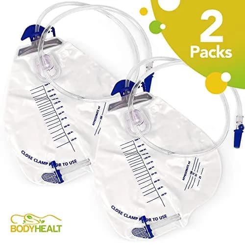 BodyHealt Urinary Drainage Bag with Anti-Reflux Chamber, 2000 mL Vinyl with 48" Drainage | Leak-Resistant, Odor Containment, 2 Pack thumbnail 2