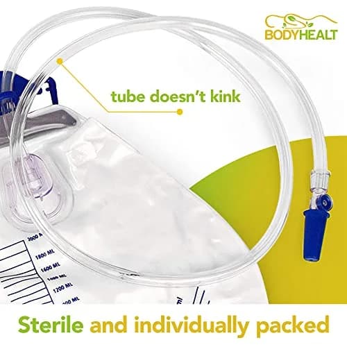 BodyHealt Urinary Drainage Bag with Anti-Reflux Chamber, 2000 mL Vinyl with 48" Drainage | Leak-Resistant, Odor Containment, 2 Pack thumbnail 3