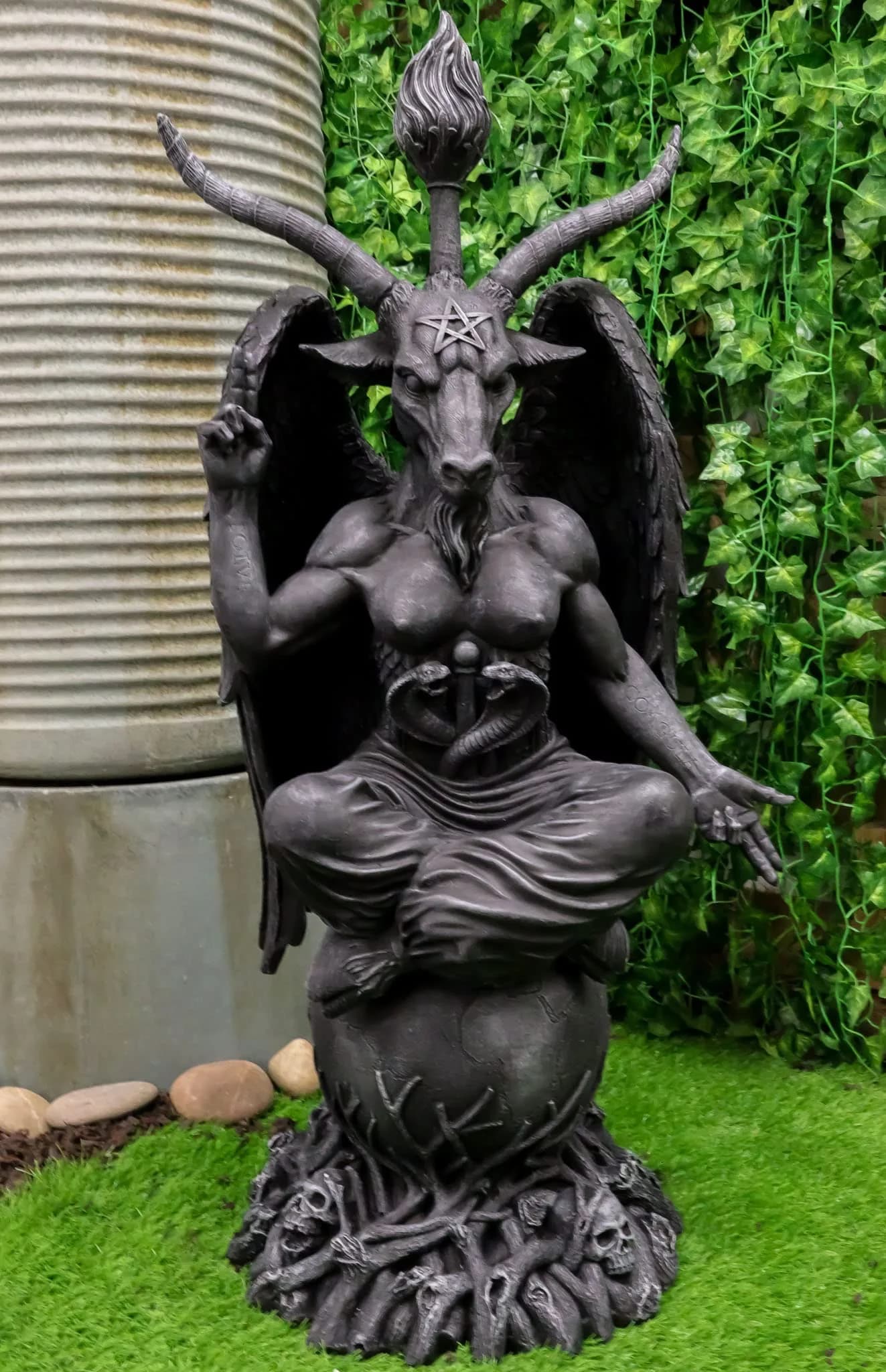 Ebros Gift Faux Stone Sabbatic Goat Baphomet Statue 89cm (35") | Hand-Painted Occultic Idol Sculptural Wonder — 3 Feet Tall Faux Stone