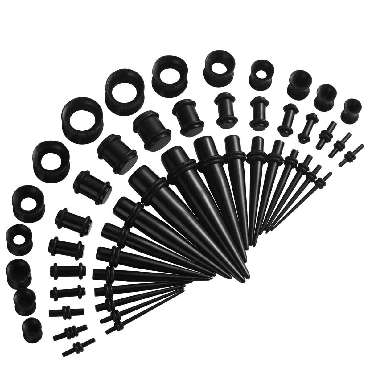 JDXN Ear Stretching Kit 14G to 00G - 50 Pieces Acrylic Tapers Silicone Tunnels Plugs Gauges Expander Set for Ear Piercing Jewelry — Black 50PCS