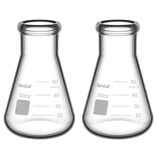 StonyLab 2-Pack Glass 50ml Heavy Wall Narrow Mouth Erlenmeyer Flasks | Borosilicate Labware for Precise Experiments thumbnail 1
