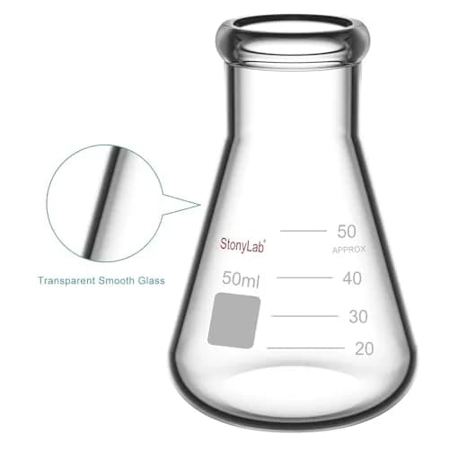 StonyLab 2-Pack Glass 50ml Heavy Wall Narrow Mouth Erlenmeyer Flasks | Borosilicate Labware for Precise Experiments thumbnail 4