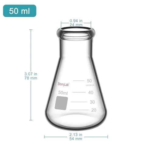 StonyLab 2-Pack Glass 50ml Heavy Wall Narrow Mouth Erlenmeyer Flasks | Borosilicate Labware for Precise Experiments thumbnail 2