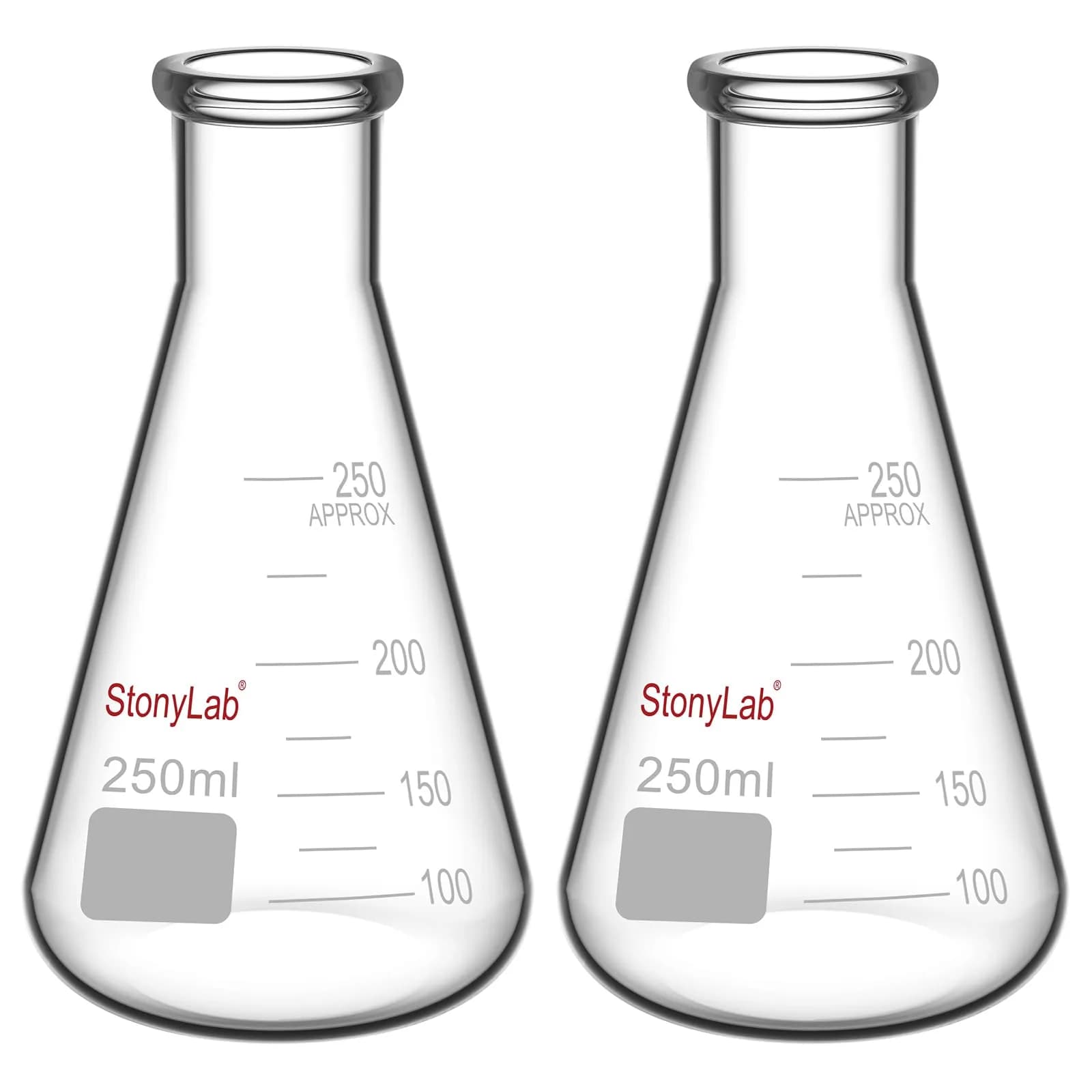 stonylab Glass Erlenmeyer Flask 250ml Heavy Wall Narrow Mouth | Borosilicate Lab Flask — 250 ml