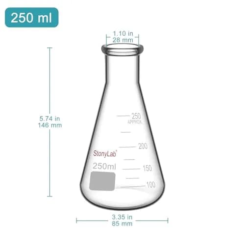 stonylab Glass Erlenmeyer Flask 250ml Heavy Wall Narrow Mouth | Borosilicate Lab Flask thumbnail 2