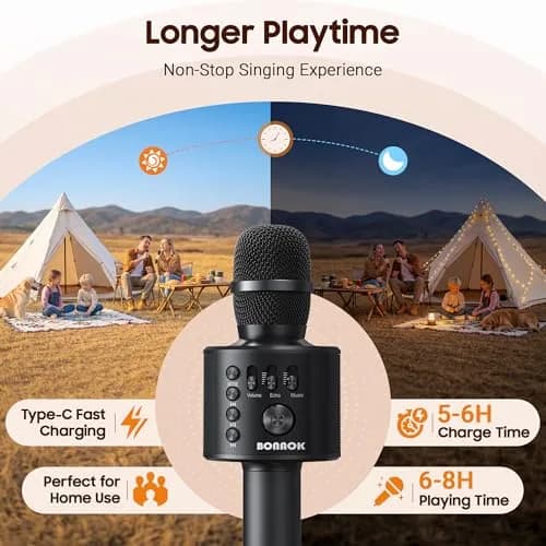 BONAOK Wireless Bluetooth Karaoke Microphone Q37 Black | Portable Handheld Mic Speaker for Smartphones & Parties thumbnail 4