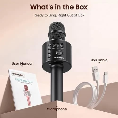 BONAOK Wireless Bluetooth Karaoke Microphone Q37 Black | Portable Handheld Mic Speaker for Smartphones & Parties thumbnail 7
