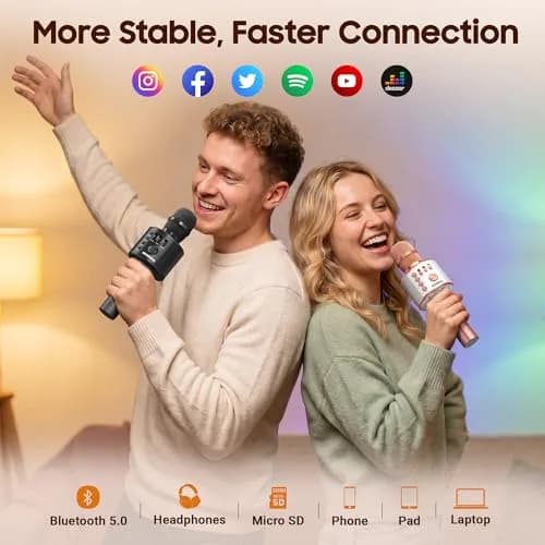 BONAOK Wireless Bluetooth Karaoke Microphone Q37 Black | Portable Handheld Mic Speaker for Smartphones & Parties thumbnail 3