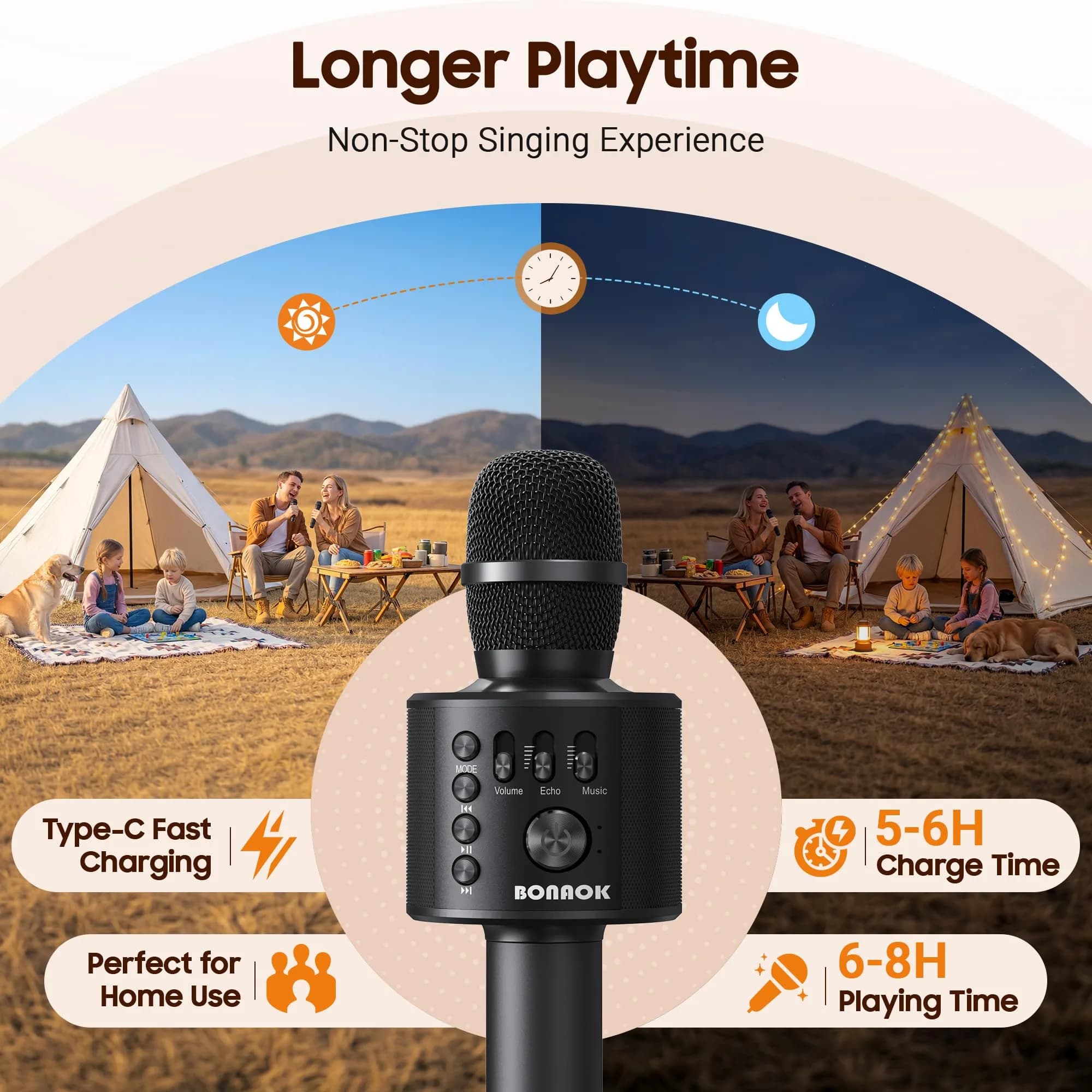 BONAOK Wireless Bluetooth Karaoke Microphone Q37 Black | Portable Handheld Mic Speaker for Smartphones & Parties - view 4