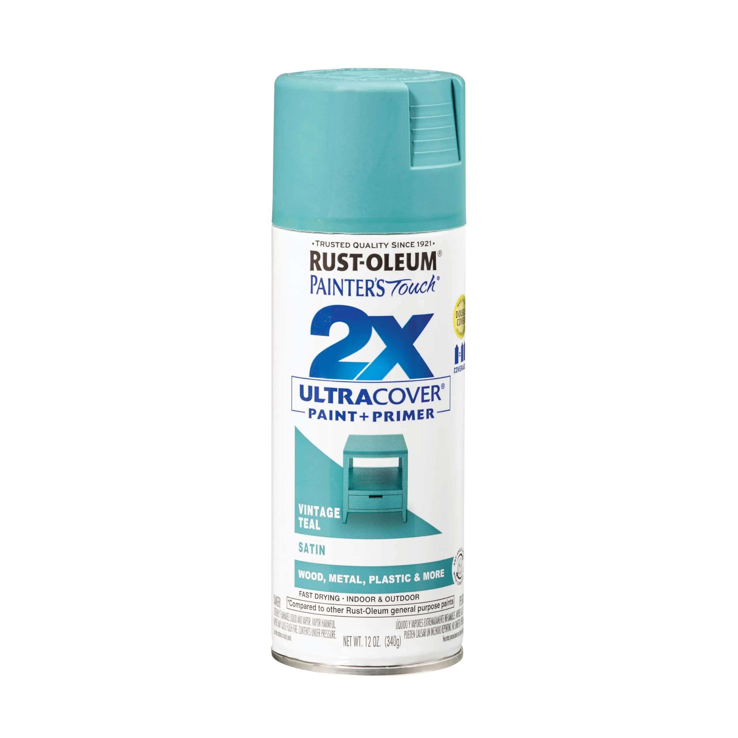 Rust-Oleum Painter's Touch 2X Satin Vintage Teal Spray Paint, 12 Oz Can - main product image