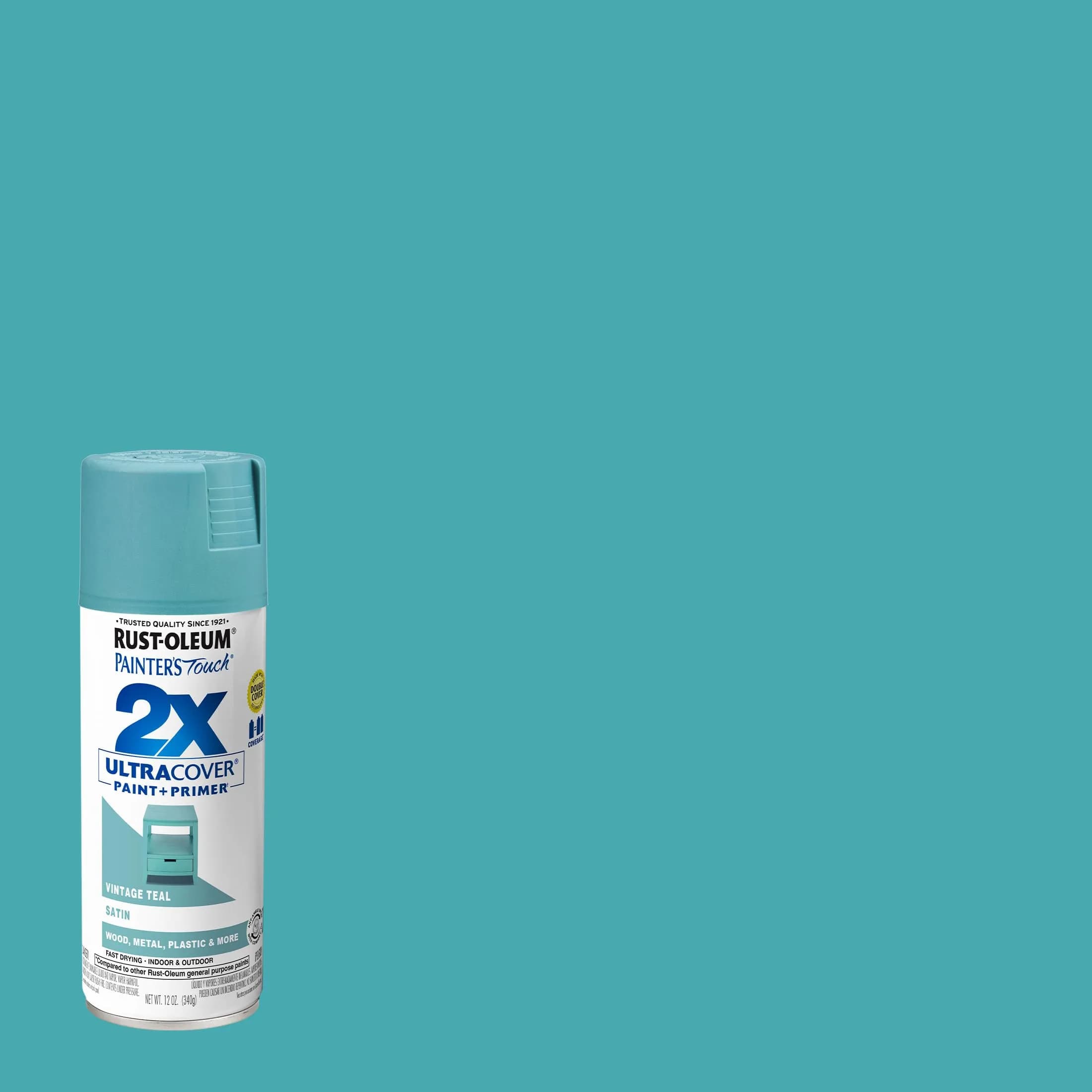 Rust-Oleum Painter's Touch 2X Satin Vintage Teal Spray Paint, 12 Oz Can - view 2