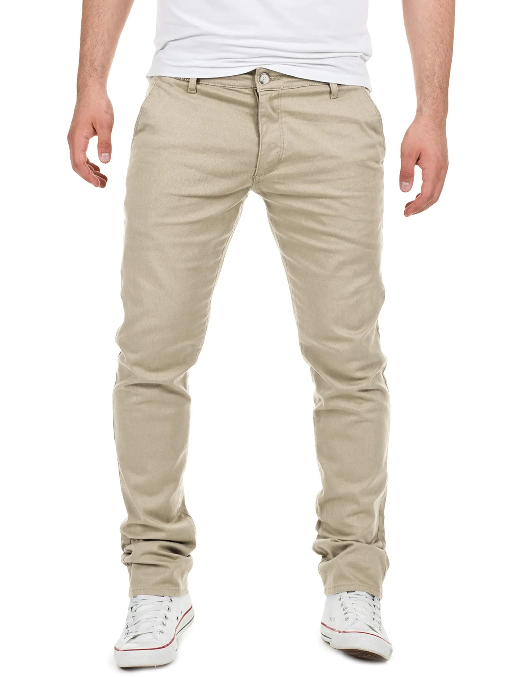 Yazubi Men's Chino Pants Slim Dustin Beige 32W x 34L | Stretch Cotton Casual Trousers