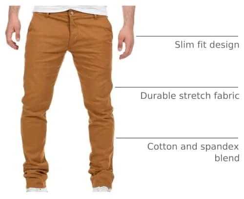 Yazubi Men's Chino Pants Dustin Caramel Slim Fit 36W 30L | Comfortable Cotton Stretch Casual Trousers thumbnail 4