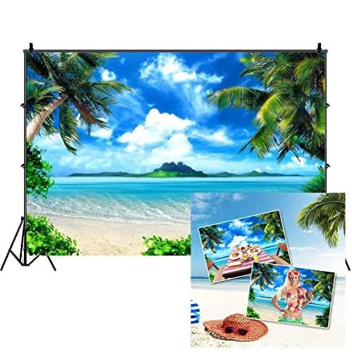 AOFOTO 10x8ft Tropical Beach Backdrop Summer Hawaii Palm Tree Photo Backdrops Sea Blue Sky Ocean Hawaiian Luau Party Background Seaside Vacation Wedding Birthday Banner Supplies Photo Shoot Props | Vibrant, Wrinkle-Free Vinyl thumbnail 1