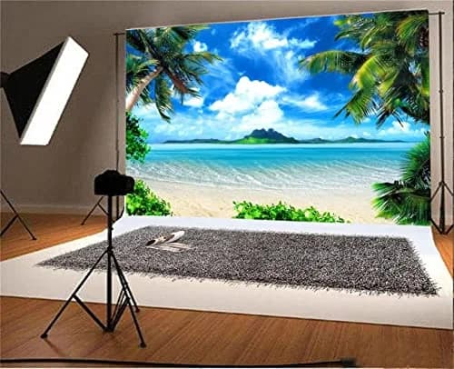 AOFOTO 10x8ft Tropical Beach Backdrop Summer Hawaii Palm Tree Photo Backdrops Sea Blue Sky Ocean Hawaiian Luau Party Background Seaside Vacation Wedding Birthday Banner Supplies Photo Shoot Props | Vibrant, Wrinkle-Free Vinyl thumbnail 3