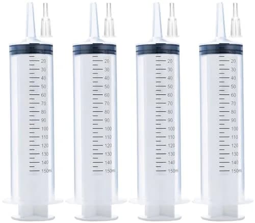 A AKRAF 150ml Syringe with Tip Adapter | Industrial Lab & Garden Use, 4 Pack, Large Plastic Syringes for Scientific & Watering Tasks thumbnail 1