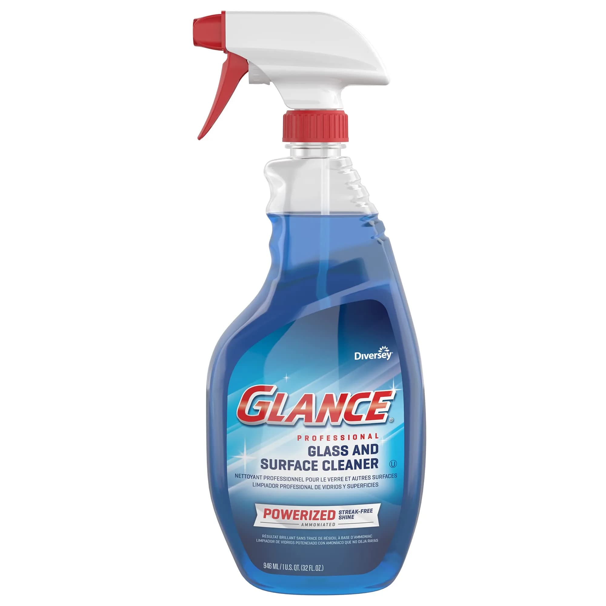 Glance Powerized Professional Glass & Surface Cleaner, 32 Fl Oz | Streak-Free Ammoniated Surface Spray