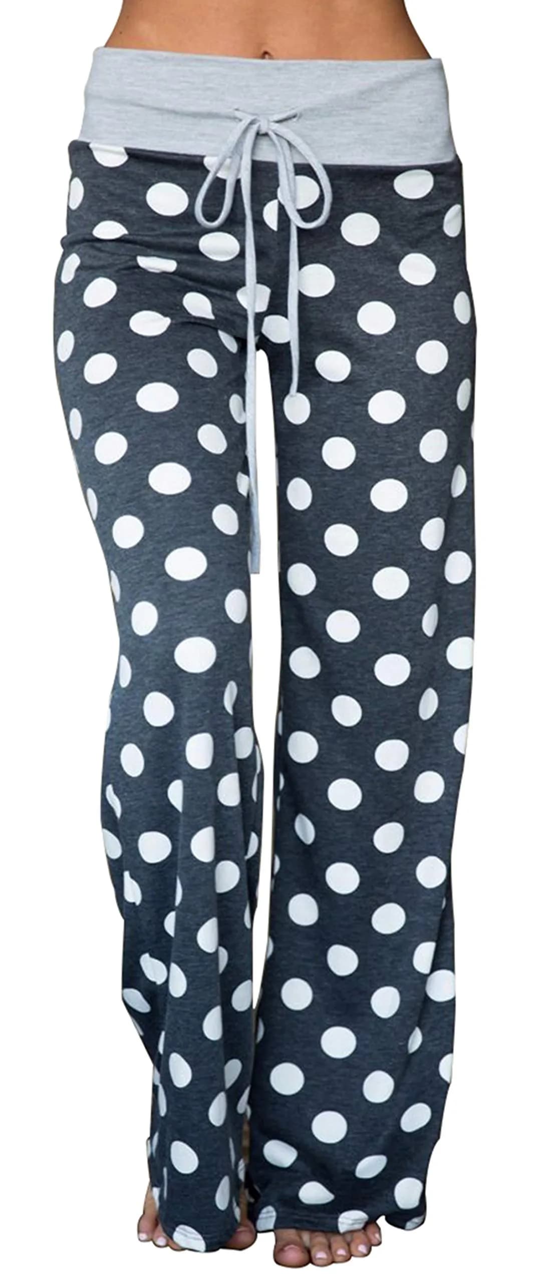 X-Image Women's Casual Comfy Soft Stretch Polka Dot Print Lounge Pants, Grey, Large | Breathable, All-Season Comfort