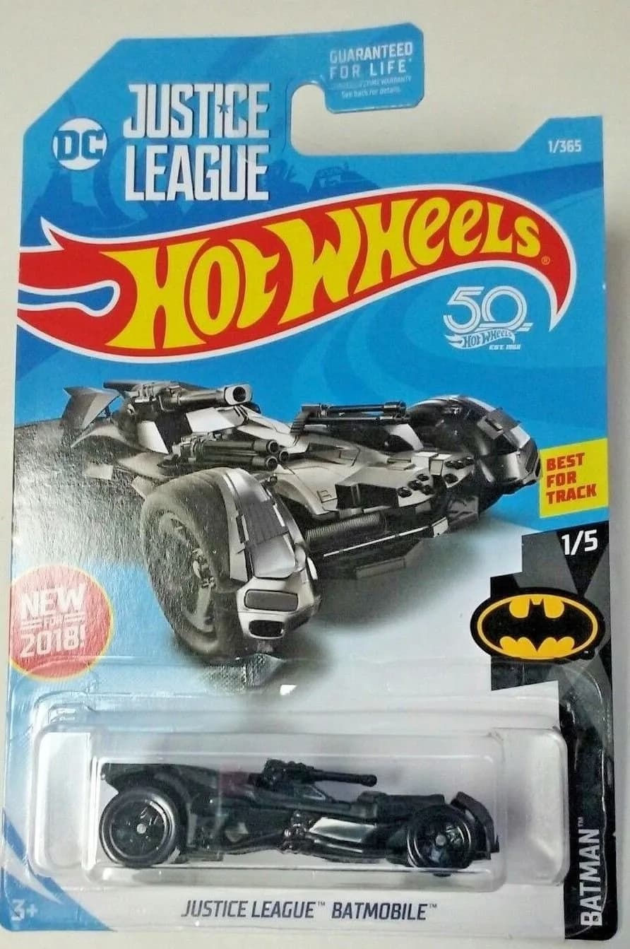 Hot Wheels 50th Anniversary Batman Series DC Justice League Batmobile 3.5 inches | 1:64 Scale, Die-Cast, Black — 3.5 inches