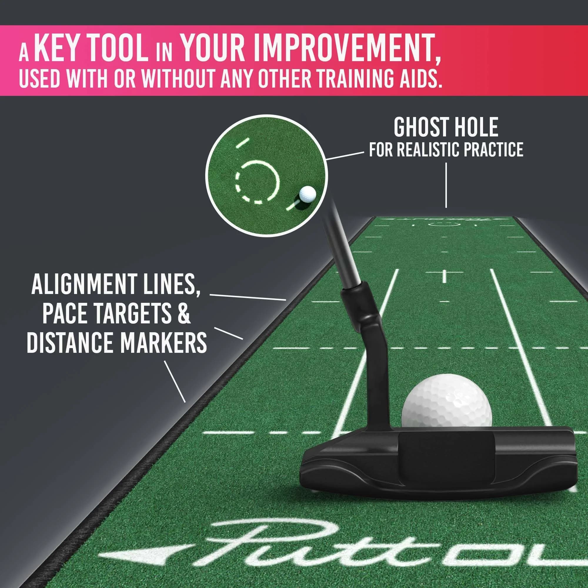 PuttOut Medium Putting Mat - Perfect Your Golf Putting (7.9ft x 1.6ft) | Smooth Medium-Fast Roll for Home Practice - view 5