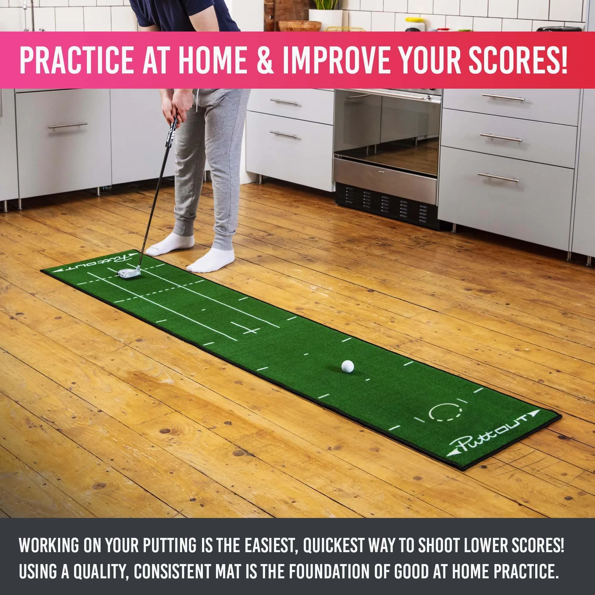 PuttOut Medium Putting Mat - Perfect Your Golf Putting (7.9ft x 1.6ft) | Smooth Medium-Fast Roll for Home Practice - view 3