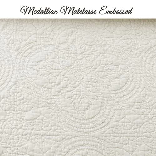 Cozy Line Home Fashions 100% Cotton Medallion Off White Quilt Set | Reversible Lightweight Bedspread for All Seasons thumbnail 4