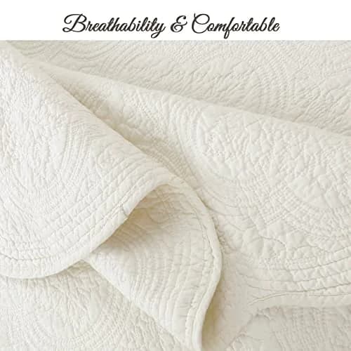 Cozy Line Home Fashions 100% Cotton Medallion Off White Quilt Set | Reversible Lightweight Bedspread for All Seasons thumbnail 5