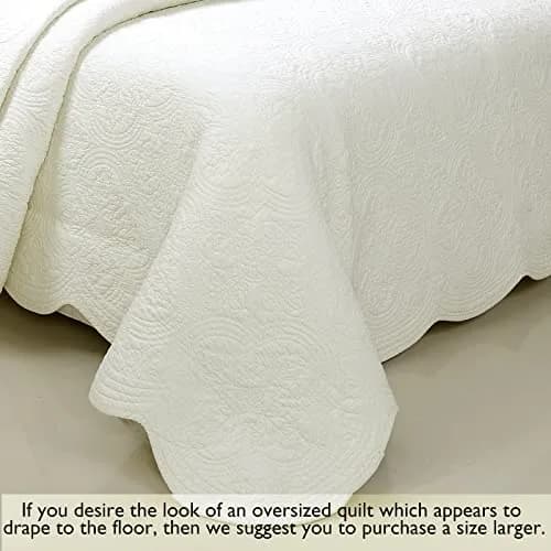 Cozy Line Home Fashions 100% Cotton Medallion Off White Quilt Set | Reversible Lightweight Bedspread for All Seasons thumbnail 6