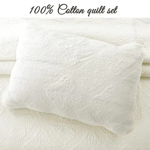 Cozy Line Home Fashions 100% Cotton Medallion Off White Quilt Set | Reversible Lightweight Bedspread for All Seasons thumbnail 2