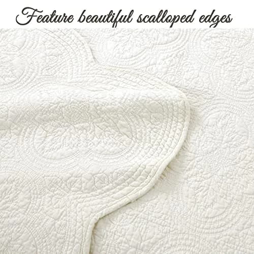 Cozy Line Home Fashions 100% Cotton Medallion Off White Quilt Set | Reversible Lightweight Bedspread for All Seasons thumbnail 3