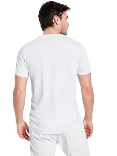GUESS Mens Essentials Short Sleeve Embroidered Logo Crew Shirt, Pure White, Medium US | Classic Cotton Fit thumbnail 4