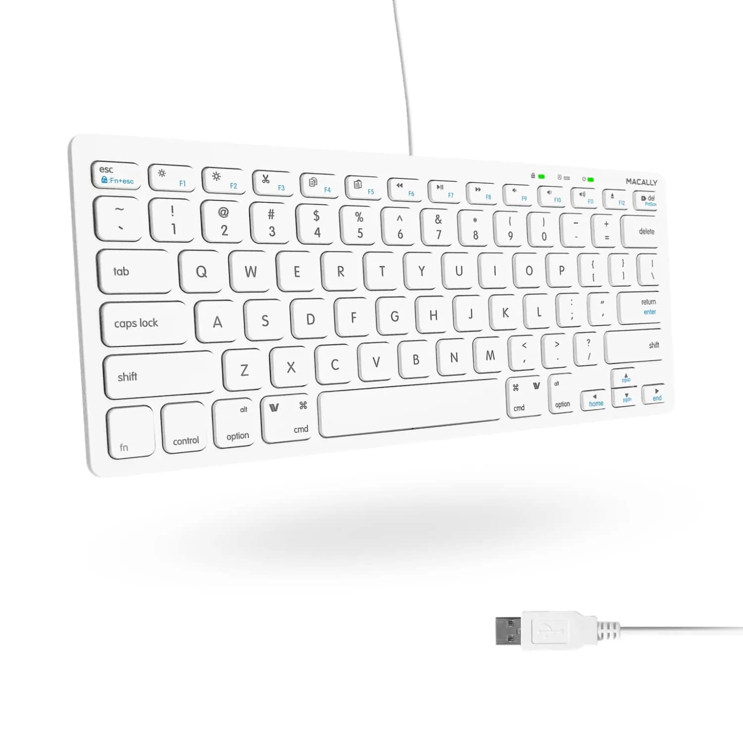 Macally SLIMKEYC USB Wired Keyboard White | 78 Scissor-Switch Keys & 13 Shortcut Keys