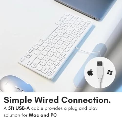 Macally SLIMKEYC USB Wired Keyboard White | 78 Scissor-Switch Keys & 13 Shortcut Keys thumbnail 3