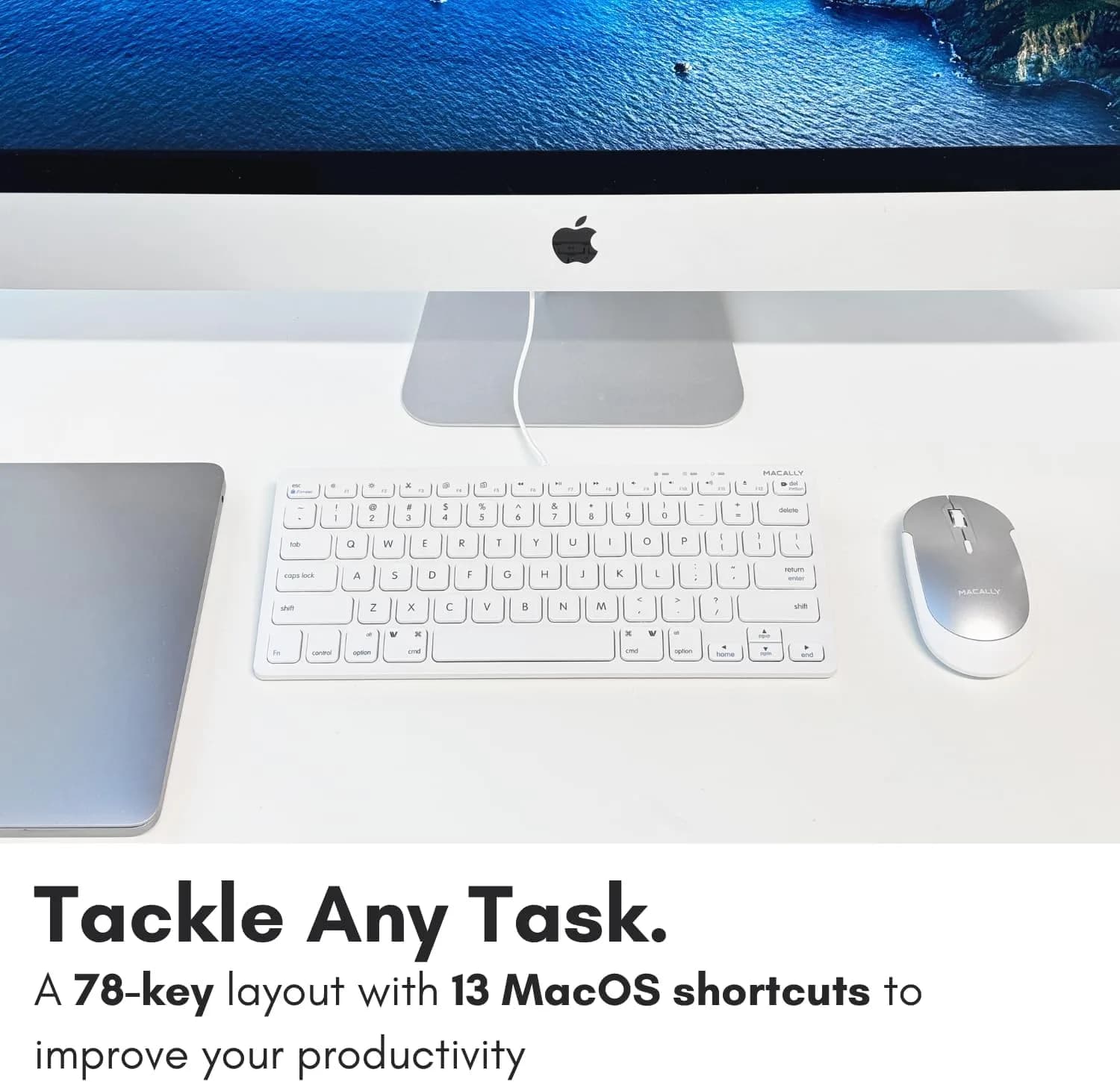 Macally SLIMKEYC USB Wired Keyboard White | 78 Scissor-Switch Keys & 13 Shortcut Keys - view 4