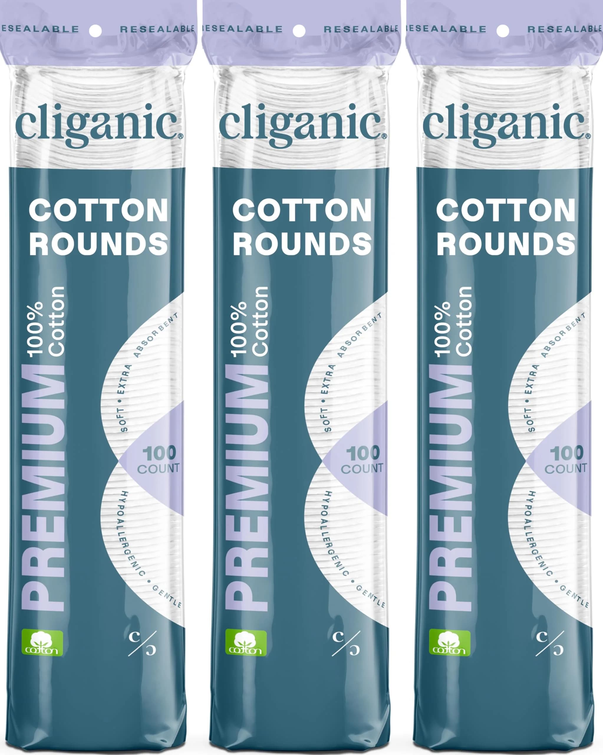 Cliganic Premium Cotton Rounds for Face, Makeup Remover Pads, 300 Count | Ultra-Soft, Hypoallergenic & Lint-Free
