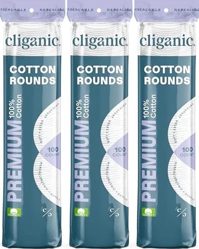 Cliganic Premium Cotton Rounds for Face, Makeup Remover Pads, 300 Count | Ultra-Soft, Hypoallergenic & Lint-Free thumbnail 1