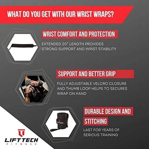 Lift Tech Fitness PRO 20'' Lifting Wrist Wraps | Black Support for Heavy Lifting & Powerlifting thumbnail 3