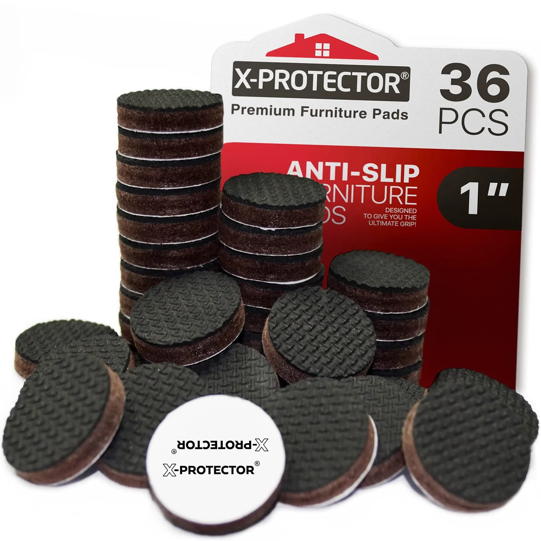 X-Protector Non Slip Furniture Pads 36 pcs 1 inch (2.54 cm) Round | Protects Floors from Scratches - main product image