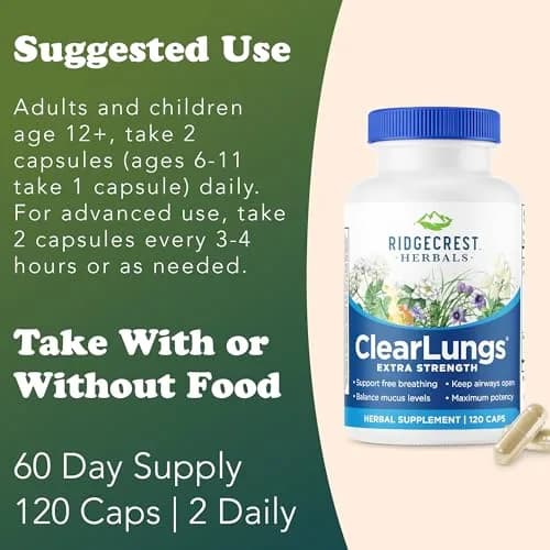 RidgeCrest Herbals ClearLungs Extra Strength Lung Support 120 Ct | Natural Respiratory Aid for Adults thumbnail 4