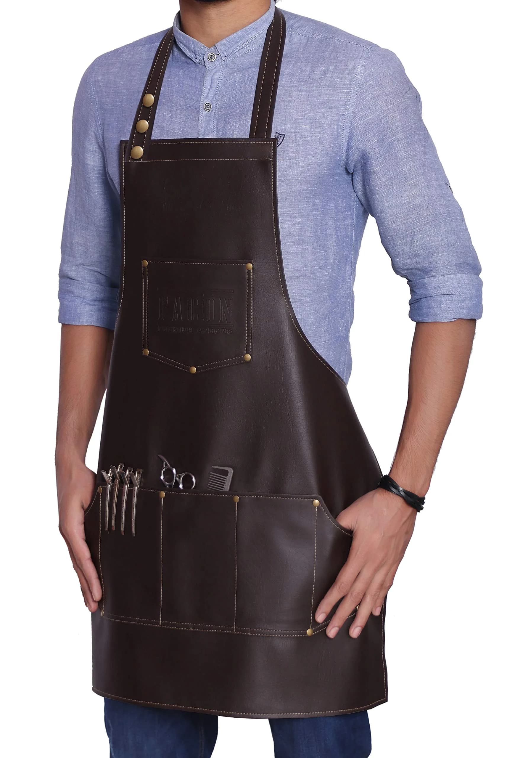FACON Leather Hair Cutting Apron Cape 28" x 24" | Adjustable, Heavy Duty, 6 Pockets - main product image