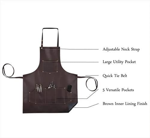 FACON Leather Hair Cutting Apron Cape 28" x 24" | Adjustable, Heavy Duty, 6 Pockets thumbnail 4