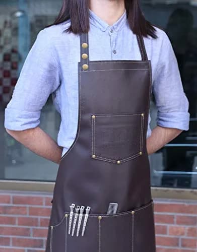 FACON Leather Hair Cutting Apron Cape 28" x 24" | Adjustable, Heavy Duty, 6 Pockets thumbnail 5