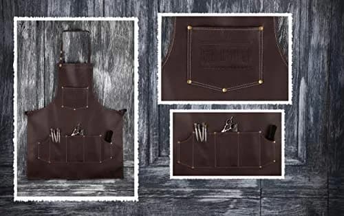 FACON Leather Hair Cutting Apron Cape 28" x 24" | Adjustable, Heavy Duty, 6 Pockets thumbnail 6