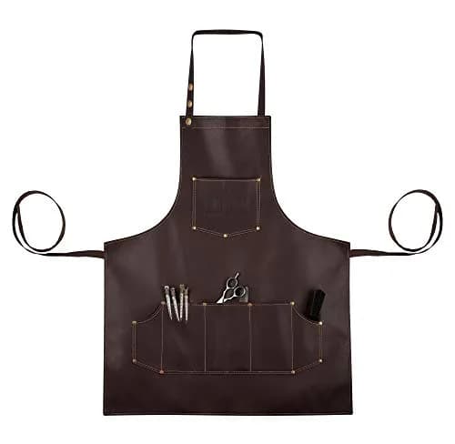 FACON Leather Hair Cutting Apron Cape 28" x 24" | Adjustable, Heavy Duty, 6 Pockets thumbnail 9