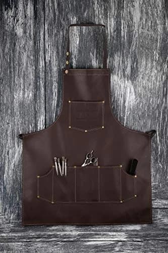 FACON Leather Hair Cutting Apron Cape 28" x 24" | Adjustable, Heavy Duty, 6 Pockets thumbnail 2