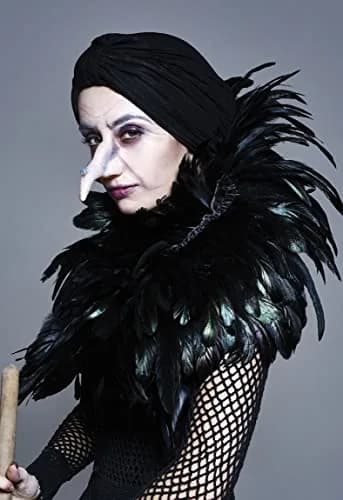 L'VOW Gothic Black Feather Cape Shawl Shrug Poncho with Choker Collar | Dramatic Feather Cape for Cosplay & Halloween thumbnail 4