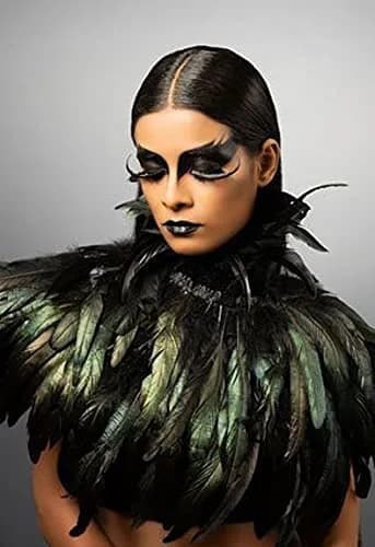 L'VOW Gothic Black Feather Cape Shawl Shrug Poncho with Choker Collar | Dramatic Feather Cape for Cosplay & Halloween thumbnail 5