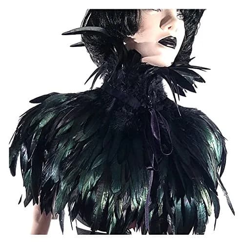 L'VOW Gothic Black Feather Cape Shawl Shrug Poncho with Choker Collar | Dramatic Feather Cape for Cosplay & Halloween thumbnail 3