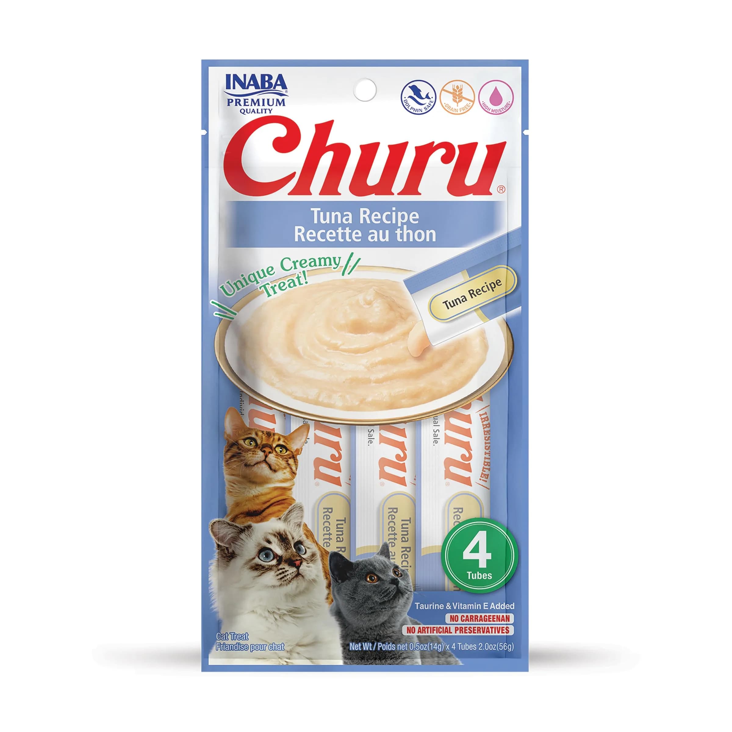 INABA Churu Cat Treats Tuna Recipe Lickable Purée, 0.5 oz Tubes (Pack of 4) - main product image